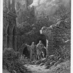Fig. 04 – Gustave Doré, «Yniol accompagna Geraint alle rovine del castello», incisione su acciaio, in Alfred Tennyson, “Idylls of the King. Enid”, Moxon and Co, London 1868, in-folio, tavola I.